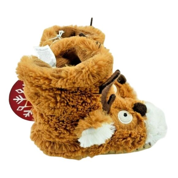 Little Blue House Kids Large 11 to 13 Brown Reindeer Cozy Slouch Slippers New - Picture 2 of 5